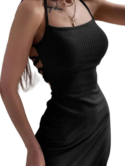 Spaghetti Strap High Slit Bodycon Maxi Dress
