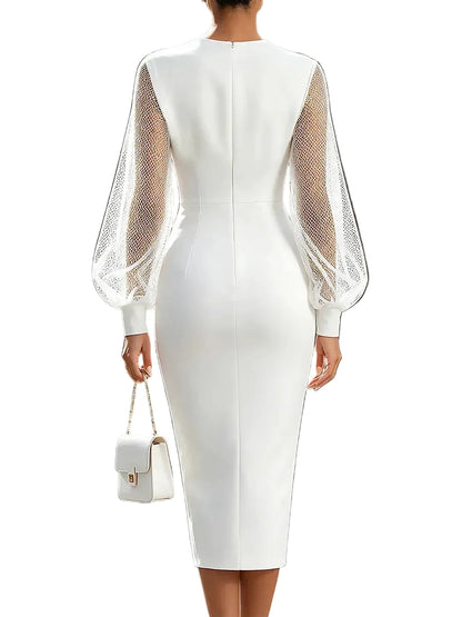 Elegant Mesh Sleeve Midi Dress