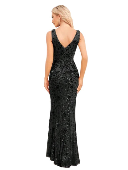 V-Neck Sequin Mermaid Evening Dress
