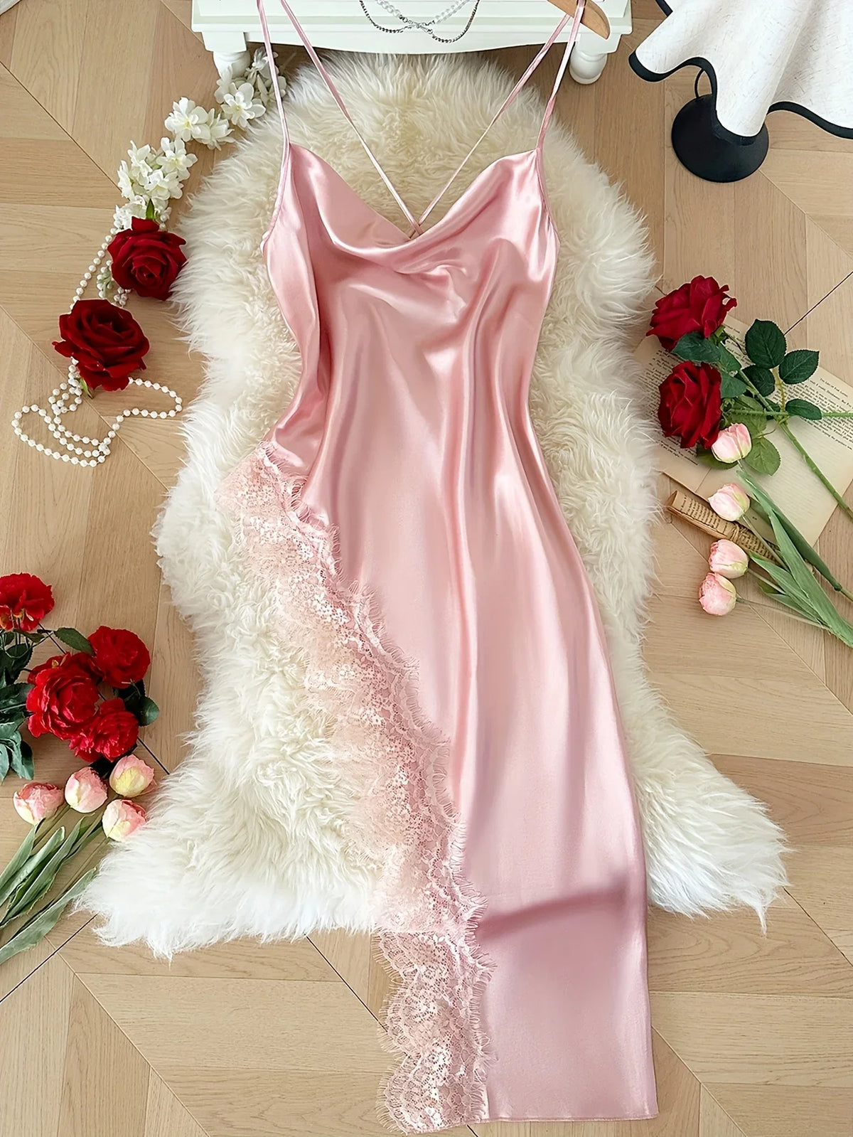 Comfortable Lace Patchwork Women's Sleep Dress
