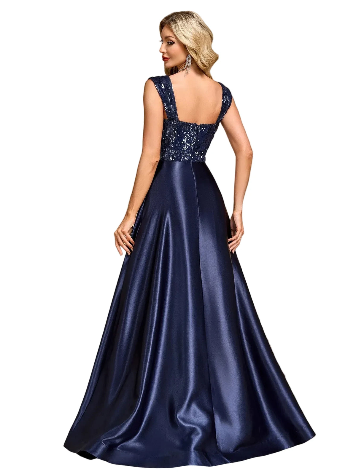 Elegant Navy Satin Formal Dress