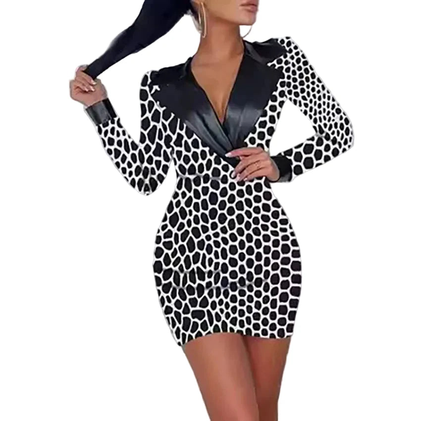 Notched Collar Long Sleeve Bodycon Dress