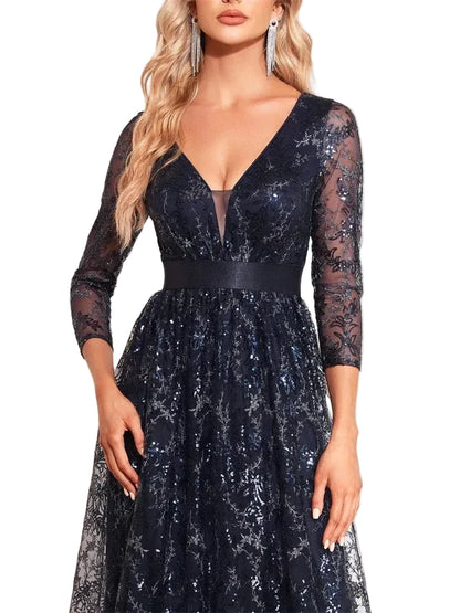 Luxury Floral Blue Evening Dress