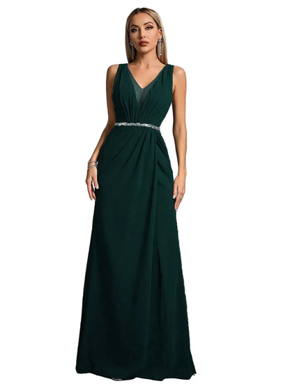 V-Neck Pleated Chiffon Bridesmaid Dress