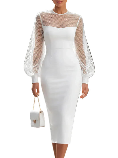 Elegant Mesh Sleeve Midi Dress