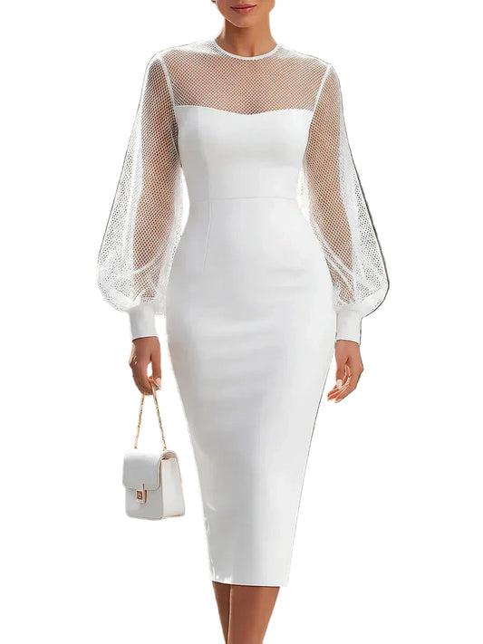 Elegant Mesh Sleeve Midi Dress