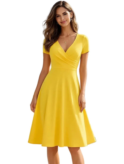 Burgundy V-Neck Wrap A-Line Midi Dress