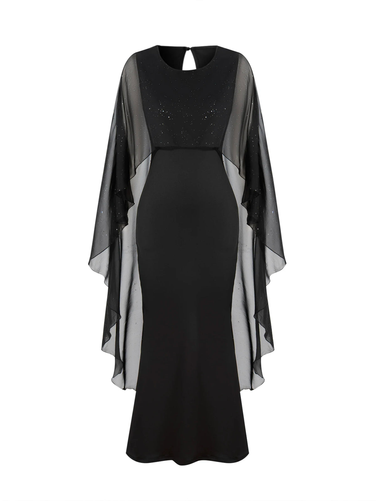 Black Chiffon Cape Mermaid Maxi Dress