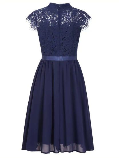 Lace High Neck Cap Sleeve Cocktail Dress
