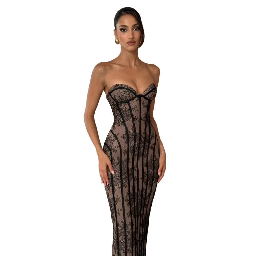 Elegant Strapless Lace Evening Dress