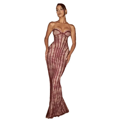 Elegant Strapless Lace Evening Dress