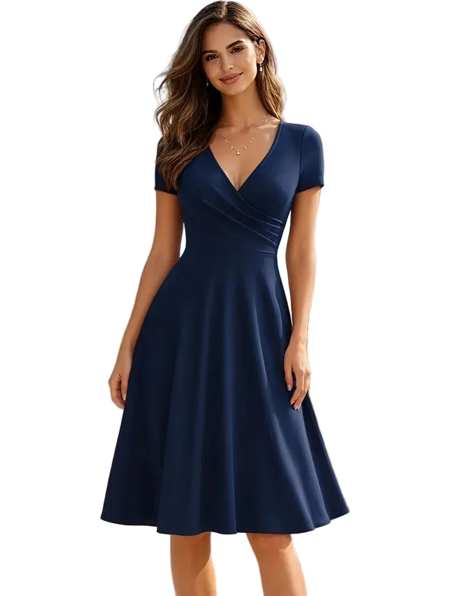 Burgundy V-Neck Wrap A-Line Midi Dress