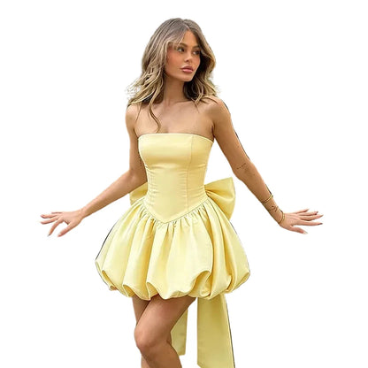 Satin Big Bow Strapless Mini Dress